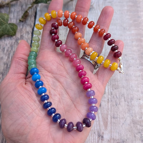 Rainbow Jade Bead Necklace - JBJ2067