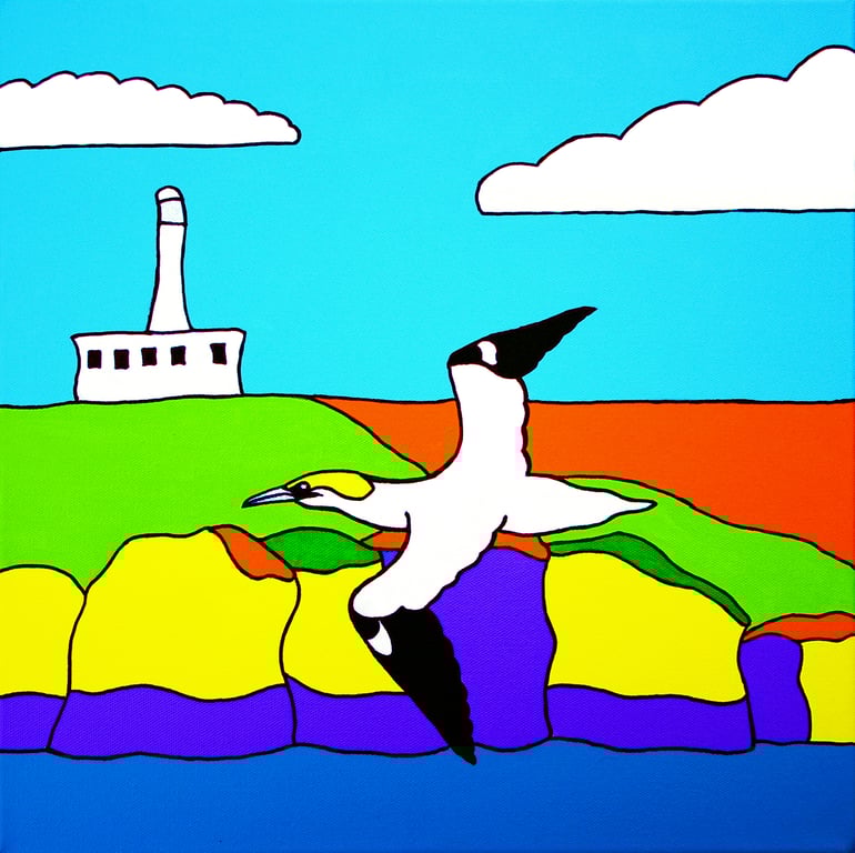 Gannet at Flamborough Head East Yorkshire colourful Giclee print
