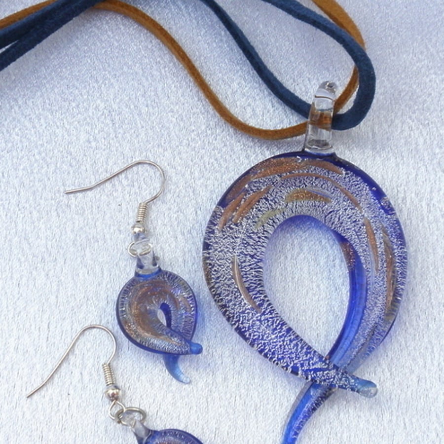 Sale 30% off. Blue,silver pendant and matching earrings