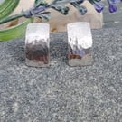 Sterling silver rectangle hammered stud earrings 