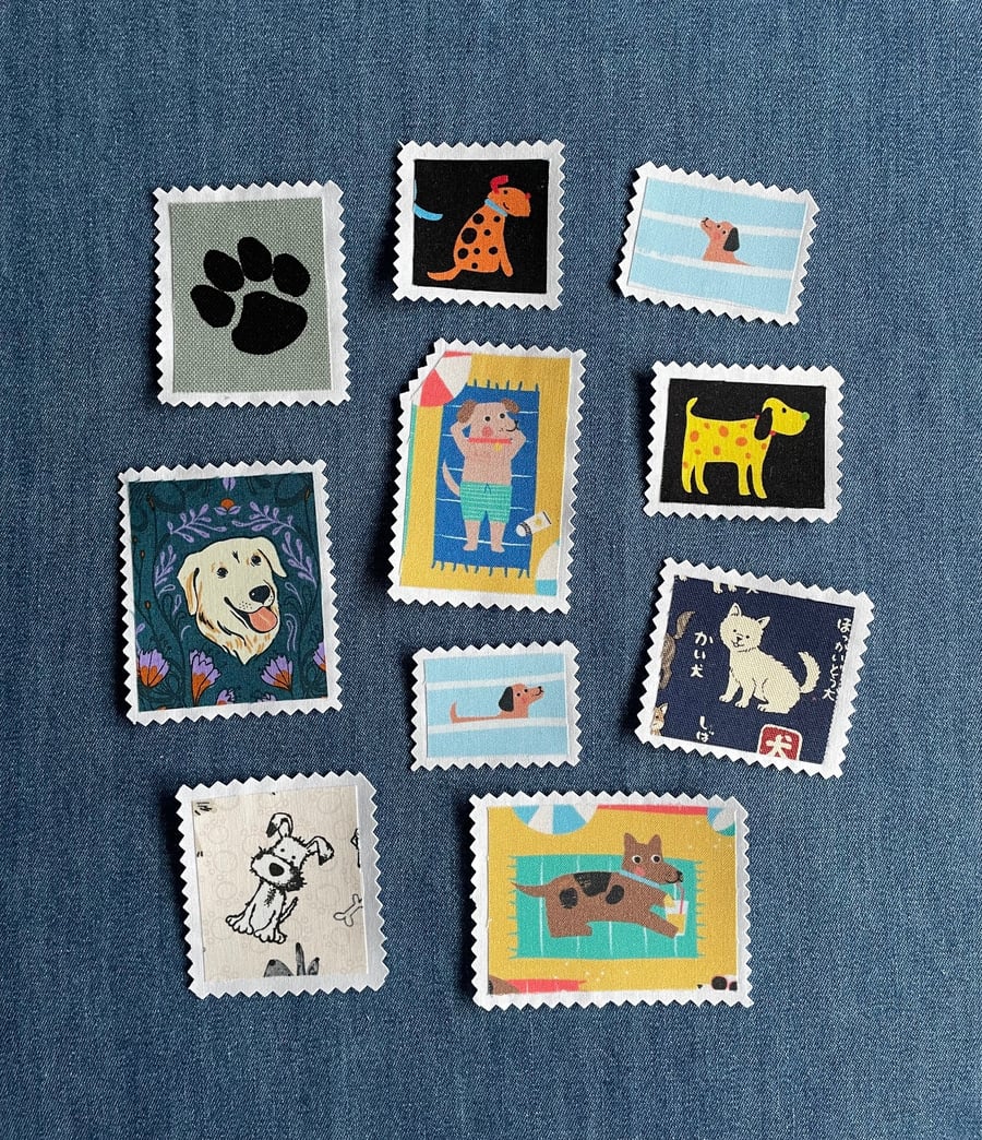 Fabric Postage Stamps - Doggies