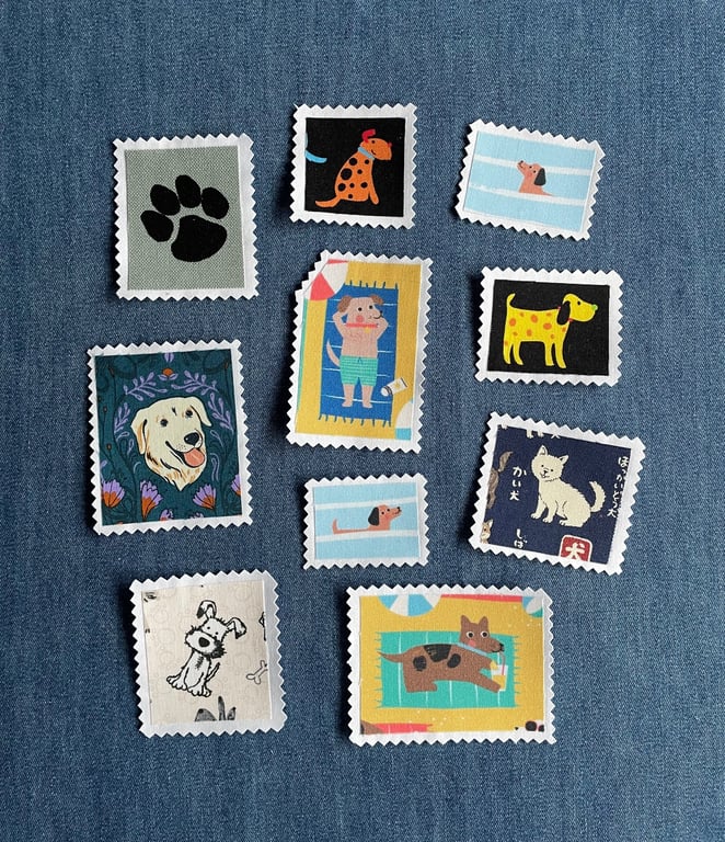 Fabric Postage Stamps - Doggies