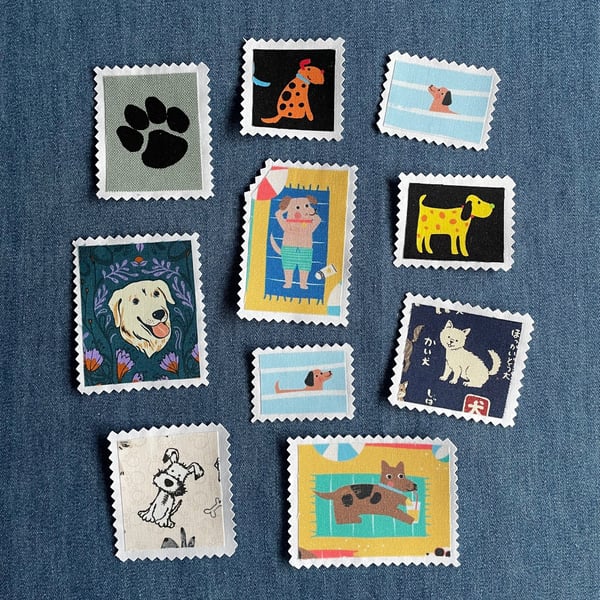 Fabric Postage Stamps - Doggies