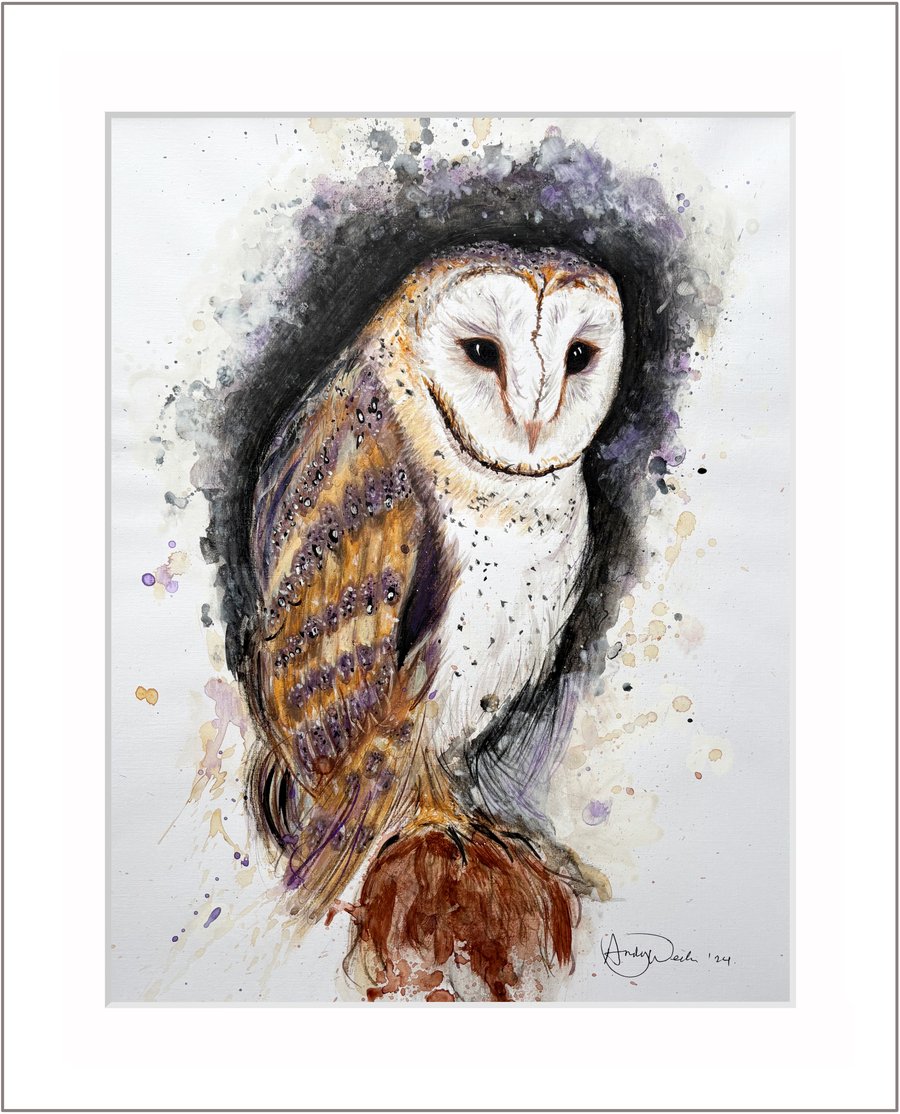 An original A2 sized acrylic painting of a Barn Owl
