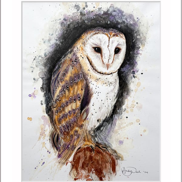 An original A2 sized acrylic painting of a Barn Owl
