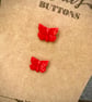 2 Vintage Red Glass Butterfly Buttons - Image 3