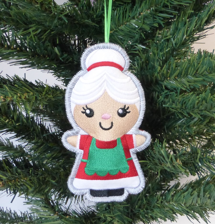 Embroidered Mrs. Christmas decoration. Large size