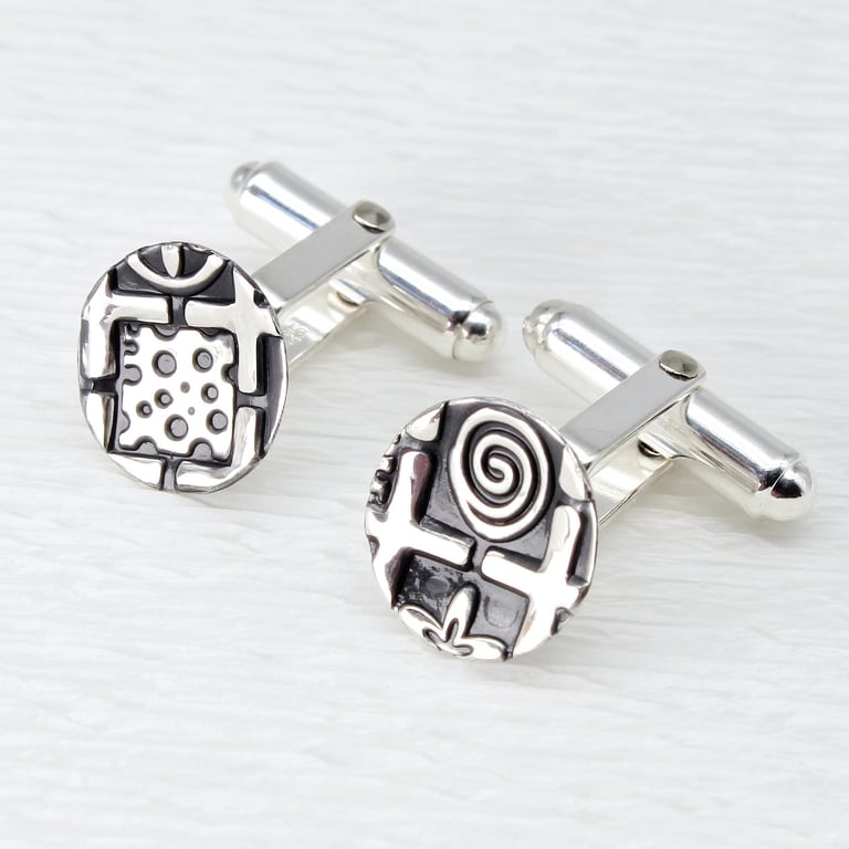 Handmade oxidised sterling silver cufflinks, slightly concave shape, 13mm dia.