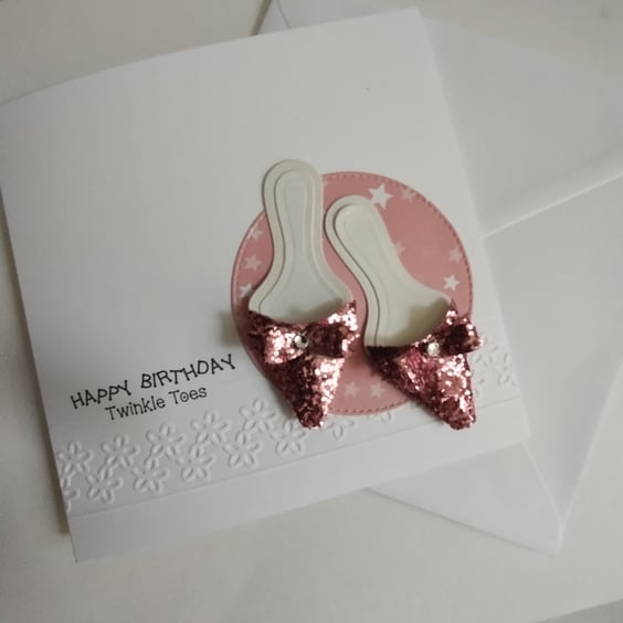 Happy Birthday Twinkle Toes - Pink Glitter and Diamante Style Shoes 