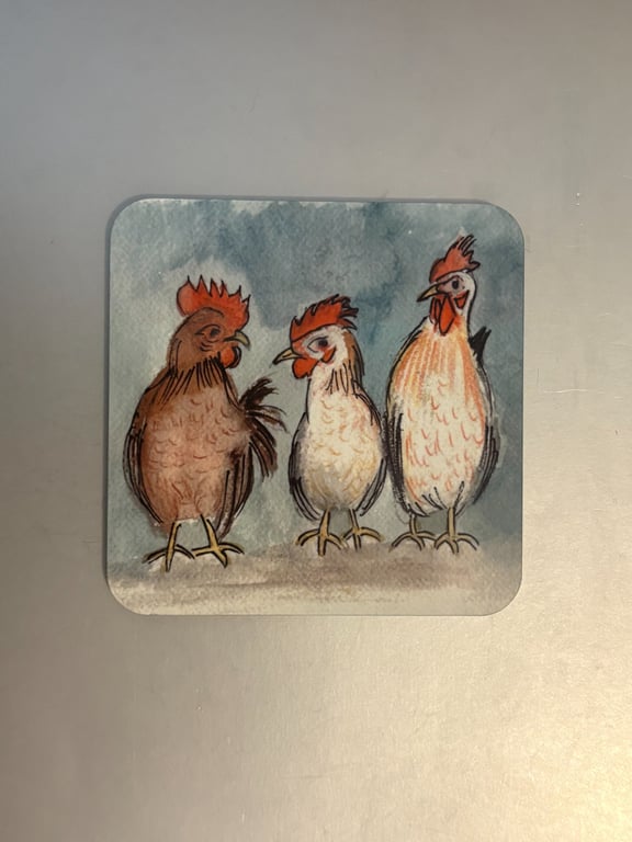 3 Chooks 9.5cm cork backed coaster 