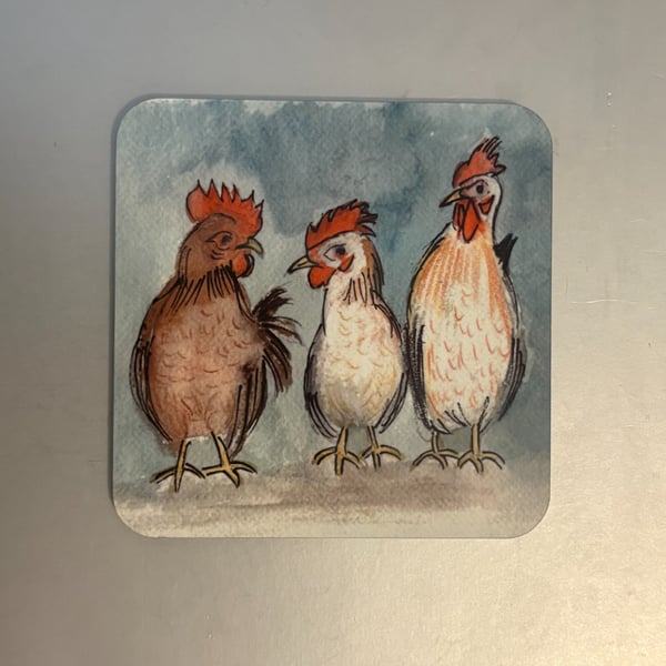 3 Chooks 9.5cm cork backed coaster 