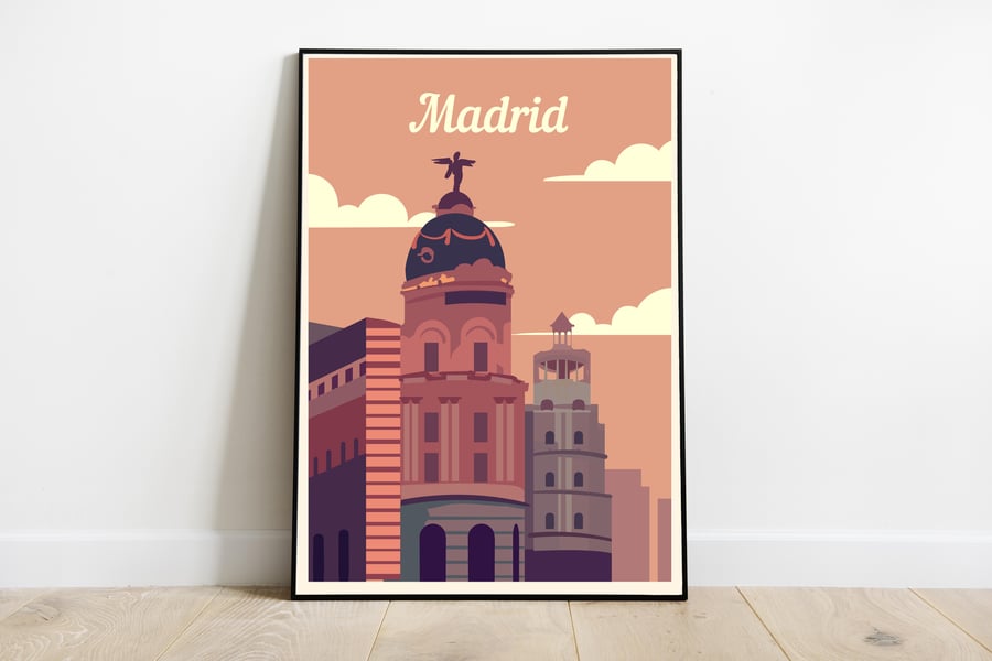 Madrid retro travel poster, Madrid city print, Spain travel poster