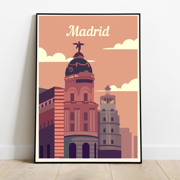 Madrid retro travel poster, Madrid city print, Spain travel poster