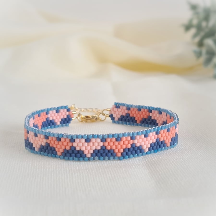 Blue and Pink Heart Beaded Bracelet