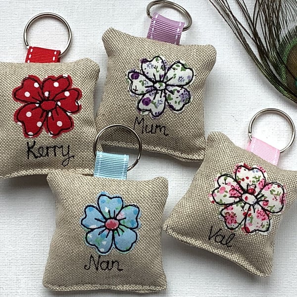 Flower Personalised Keyring with optional Lavender Scent - Customisable Gift