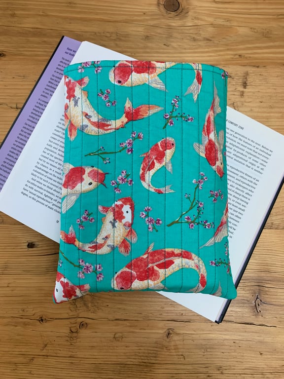 Koi Fish Print Quilted Fabric Book Sleeve - Hardback Size