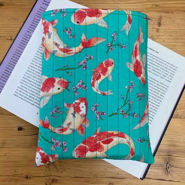 Koi Fish Print Quilted Fabric Book Sleeve - Hardback Size