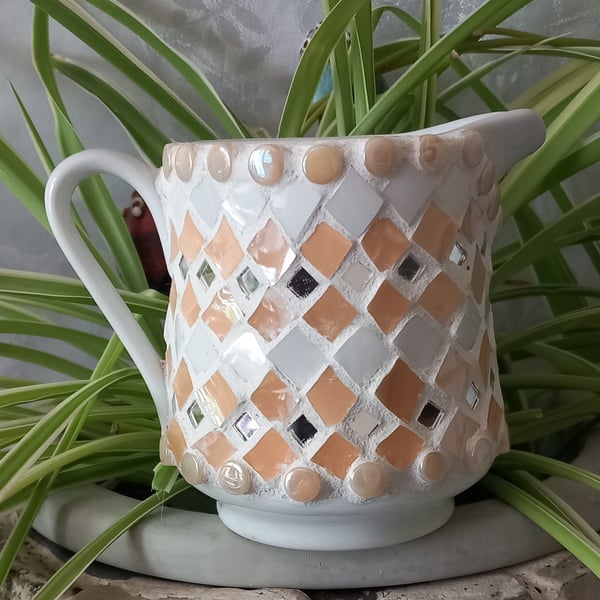 Ornamental Mosaicked Cream Jug ideal for floral displays.