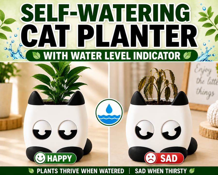 Self-Watering Cat Planter – Cute 3D Printed Plant Pot with Water Level Indicator