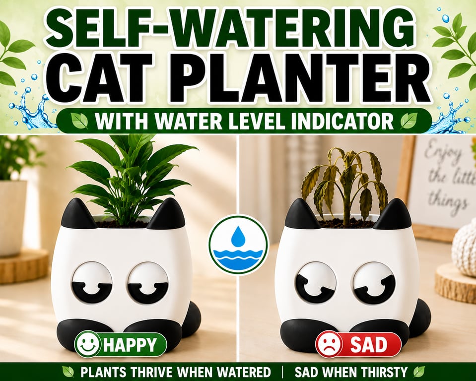 Self-Watering Cat Planter – Cute 3D Printed Plant Pot with Water Level Indicator