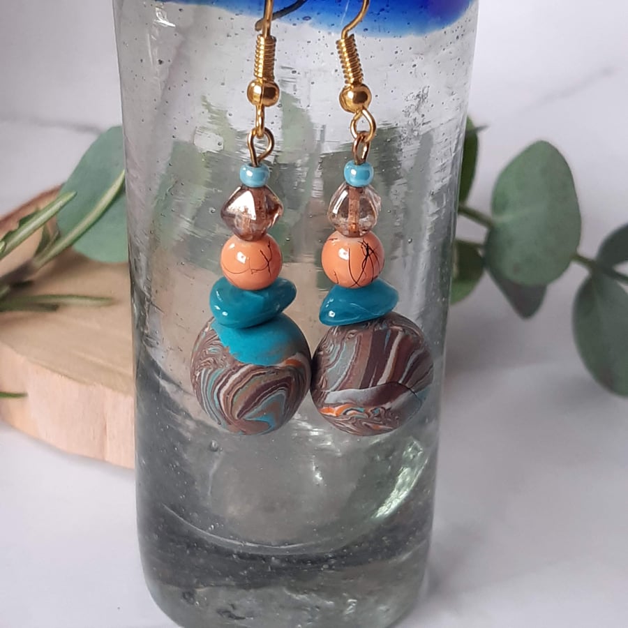 Colourful handmade polymer clay dangly earrings 