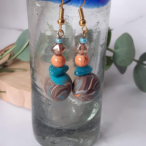 Colourful handmade polymer clay dangly earrings 
