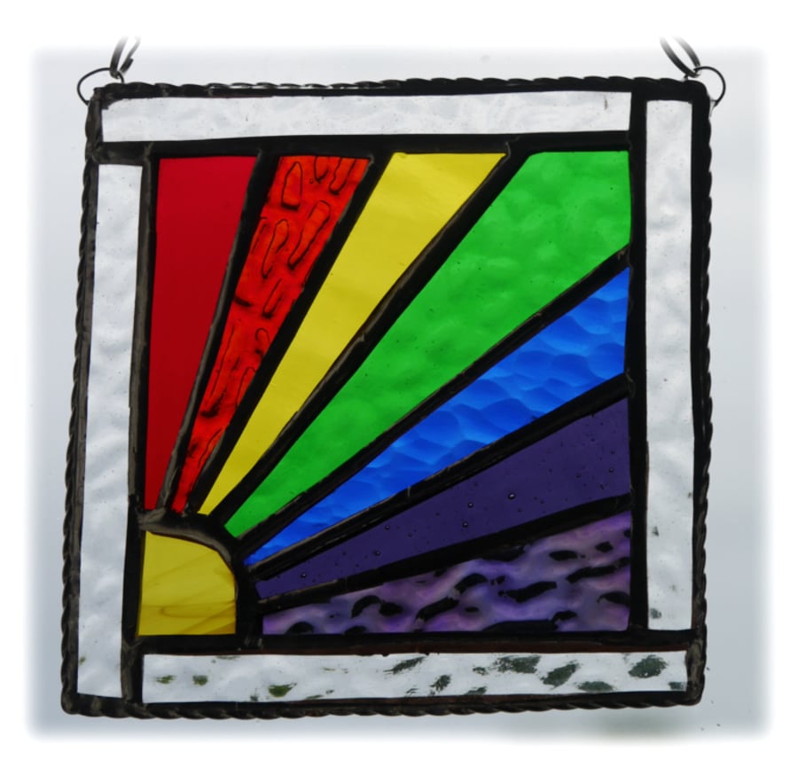 Framed Rainbow Suncatcher Stained Glass Handmade Square 002 