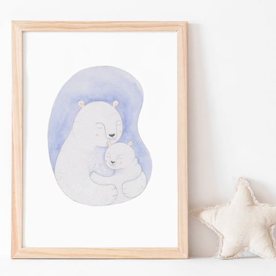 Cute Polar Bear with Cub: nursery wall decor print