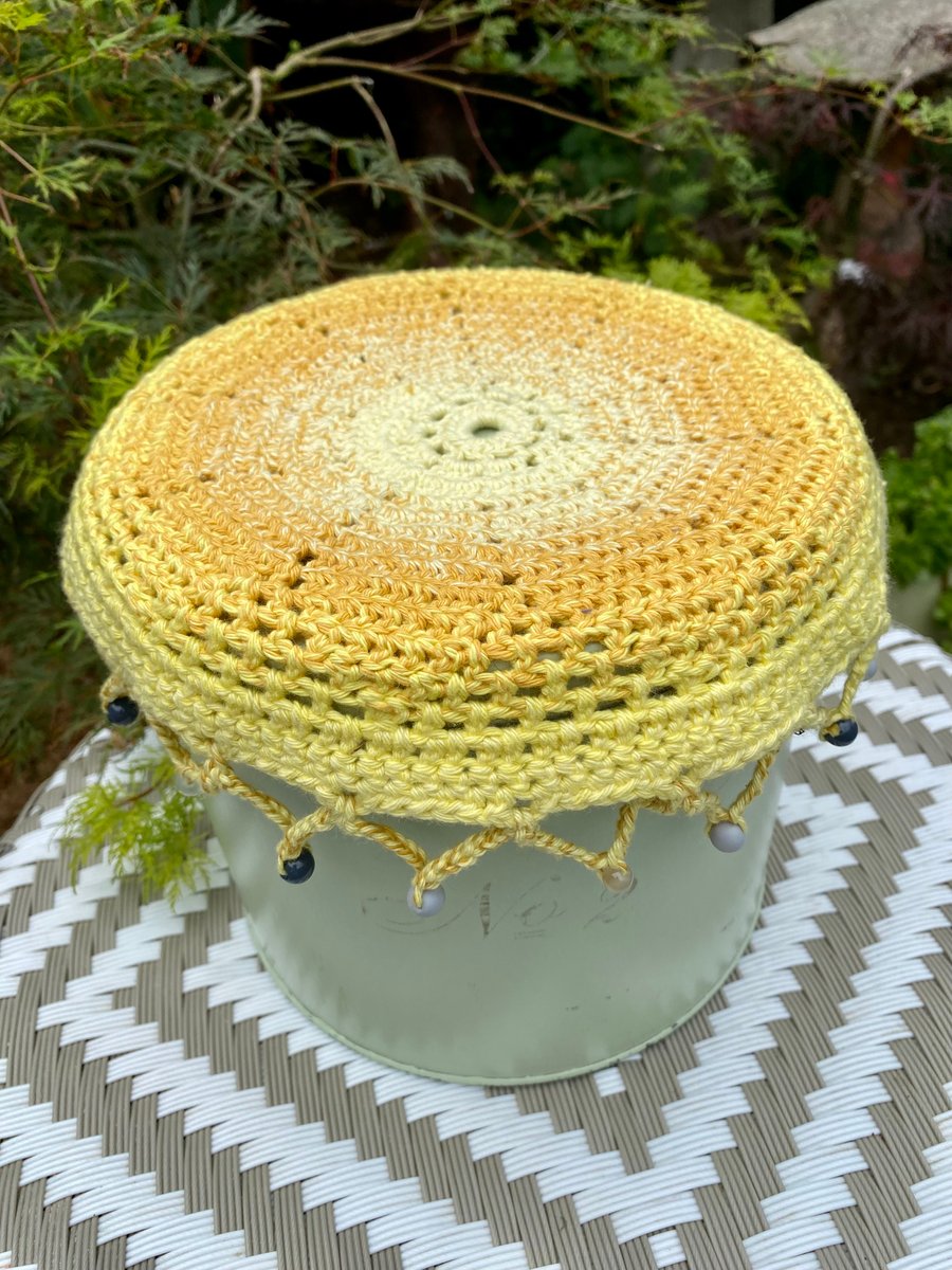 Crochet Bowl Cosy, petal crochet cotton food crochet and glass bead food cover,
