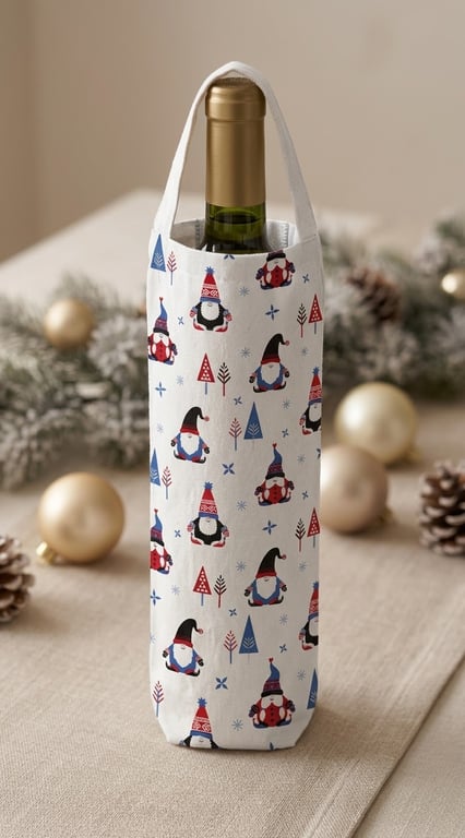 White Christmas gonk bottle bag