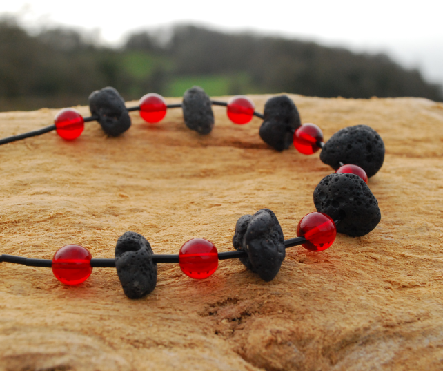 Dramatic black and red necklace