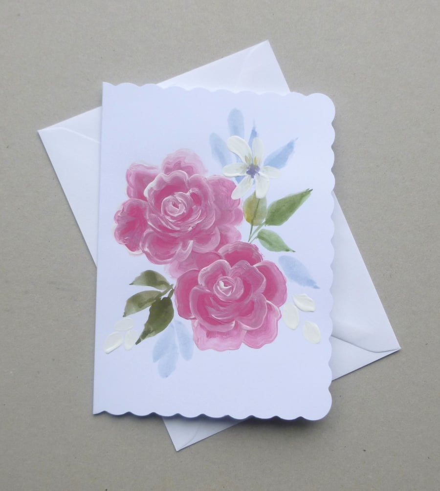 Hand painted floral greetings card ( ref F 827 C2 )
