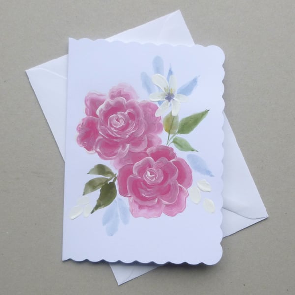 Hand painted floral greetings card ( ref F 827 C2 )