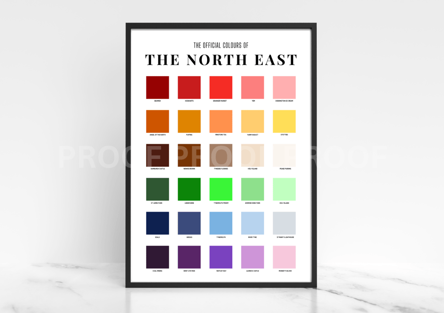Official Colours of The North East Art Print Typography 
