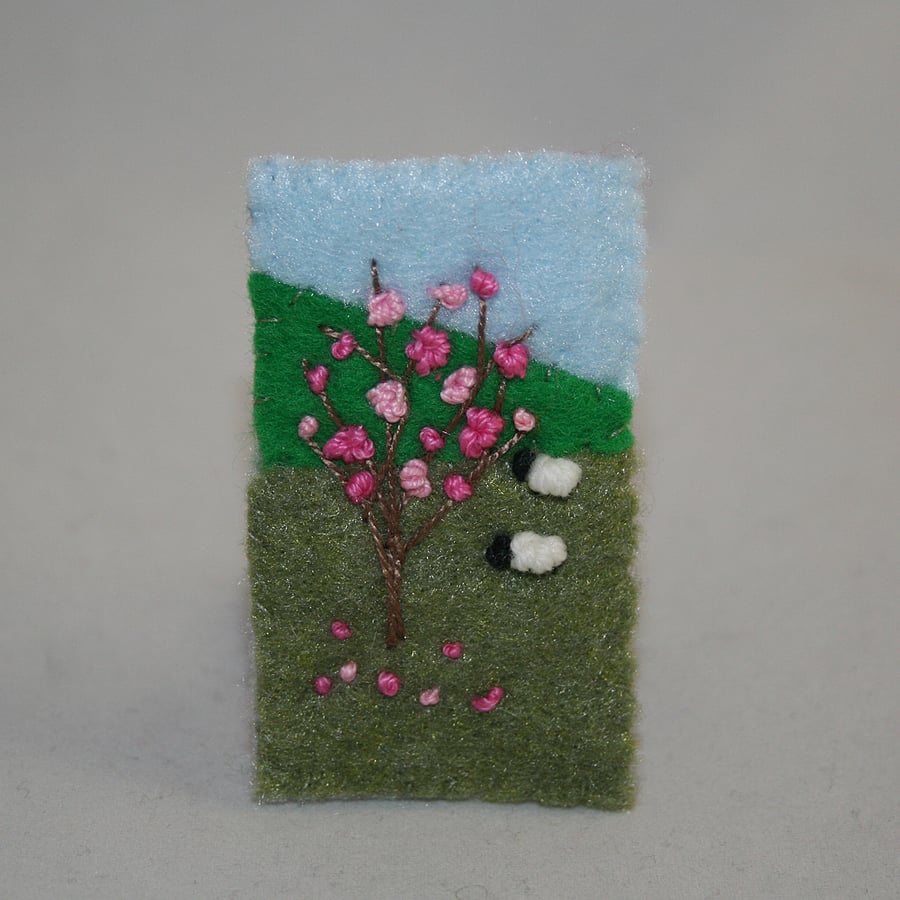 Embroidered Brooch - Blossom and sheep