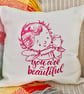 Embroidered Feature Cushion: Pink Child and Cat Design 33cm (13") - Image 7