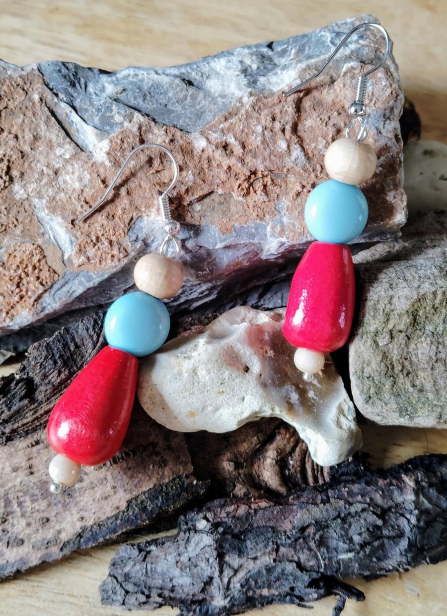 Hook earrings with multicoloured beads - dangle drop style