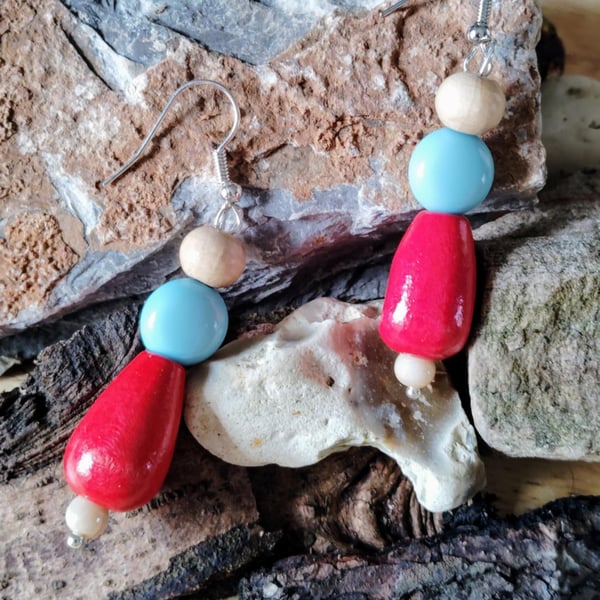 Hook earrings with multicoloured beads - dangle drop style