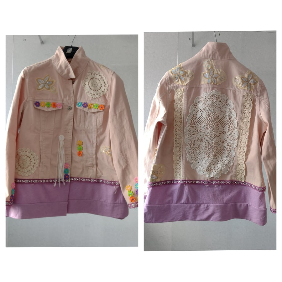 Pink ripped denim store jacket