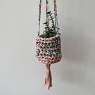 Crochet hanging planter - red and pink