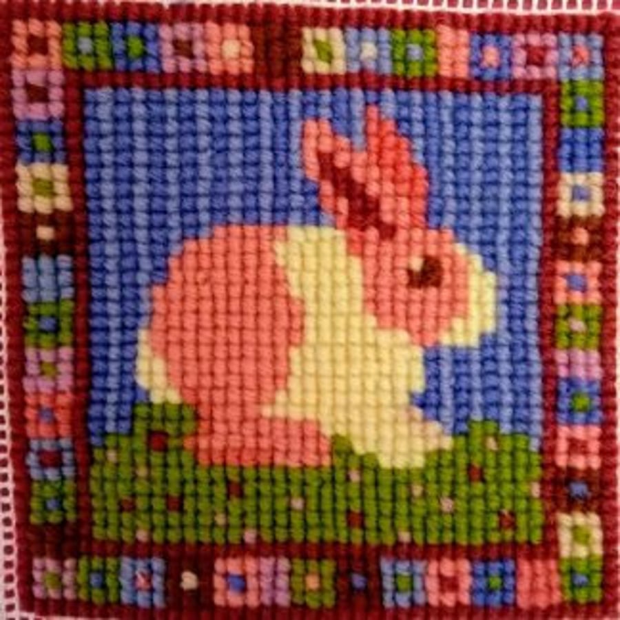 Pink Bunny Tapestry Kit, Pin-cushion, Kid's, Easter, New Baby 