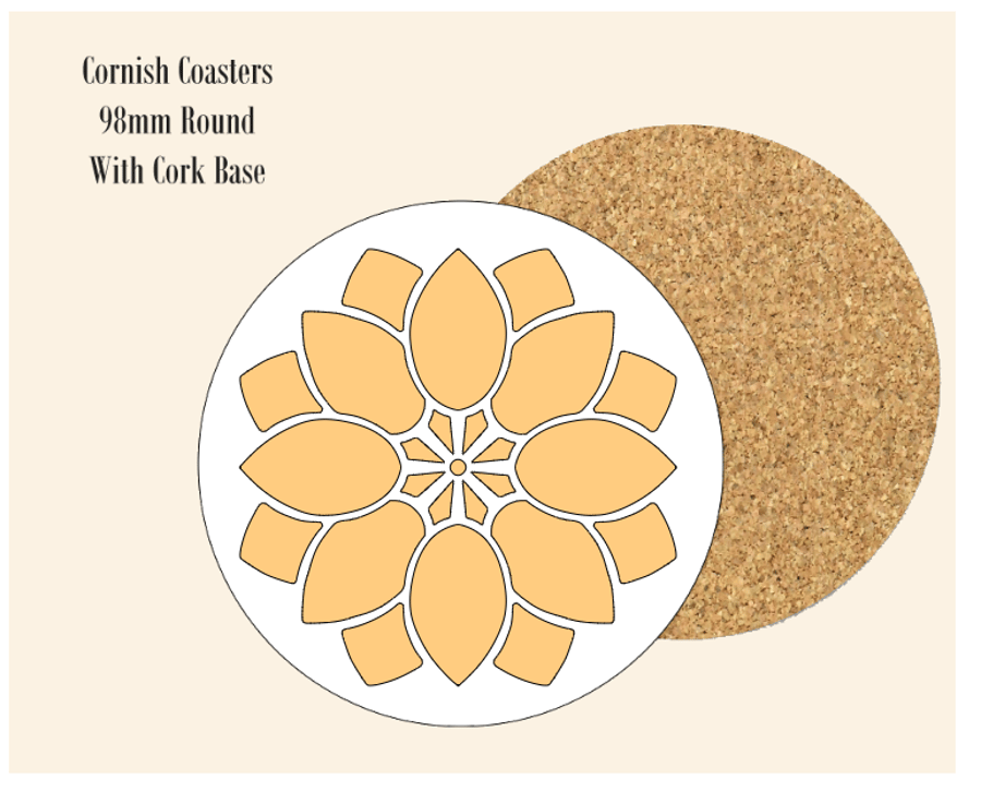 Yellow Abstract Flower  Coaster 9.8cm Round With Cork Base.- Design 3