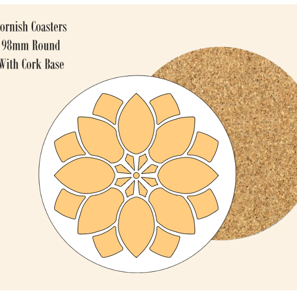 Yellow Abstract Flower  Coaster 9.8cm Round With Cork Base.- Design 3