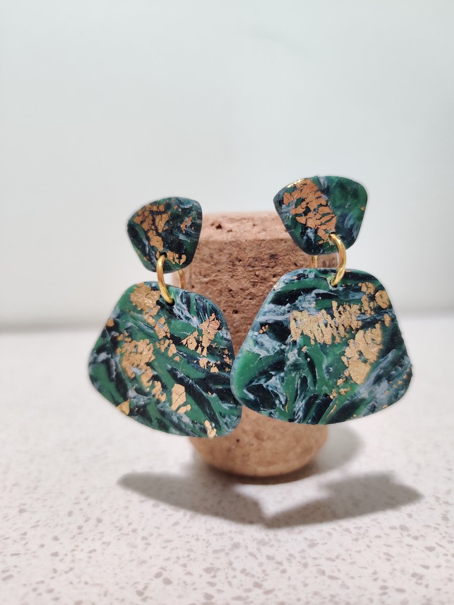 Green mosaic  polymerclay earrings