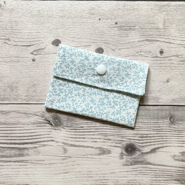 Card holder pouch. Loyalty, credit, debit cards purse. Ditsy Ivory & duck egg