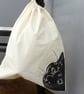 Black Cat Drawstring Bag - Re-Usable Cotton Bag, cute cat, cat lover, storage - Image 4
