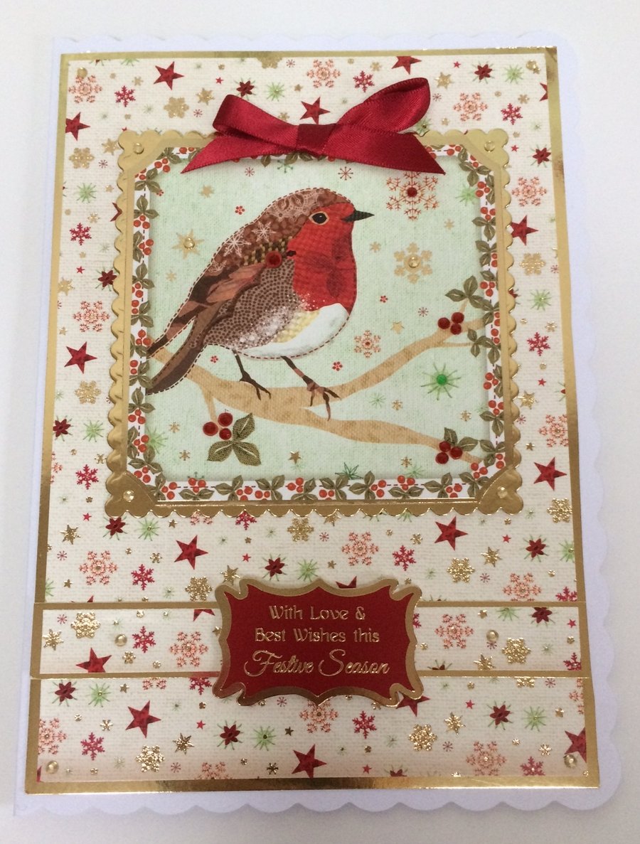 Christmas Card Robin With Love And Best Wishes 3D Luxury Handmade Card