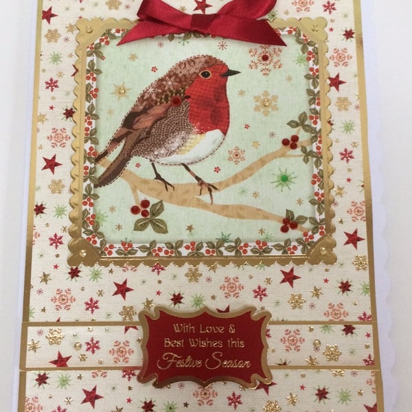 Christmas Card Robin With Love And Best Wishes 3D Luxury Handmade Card