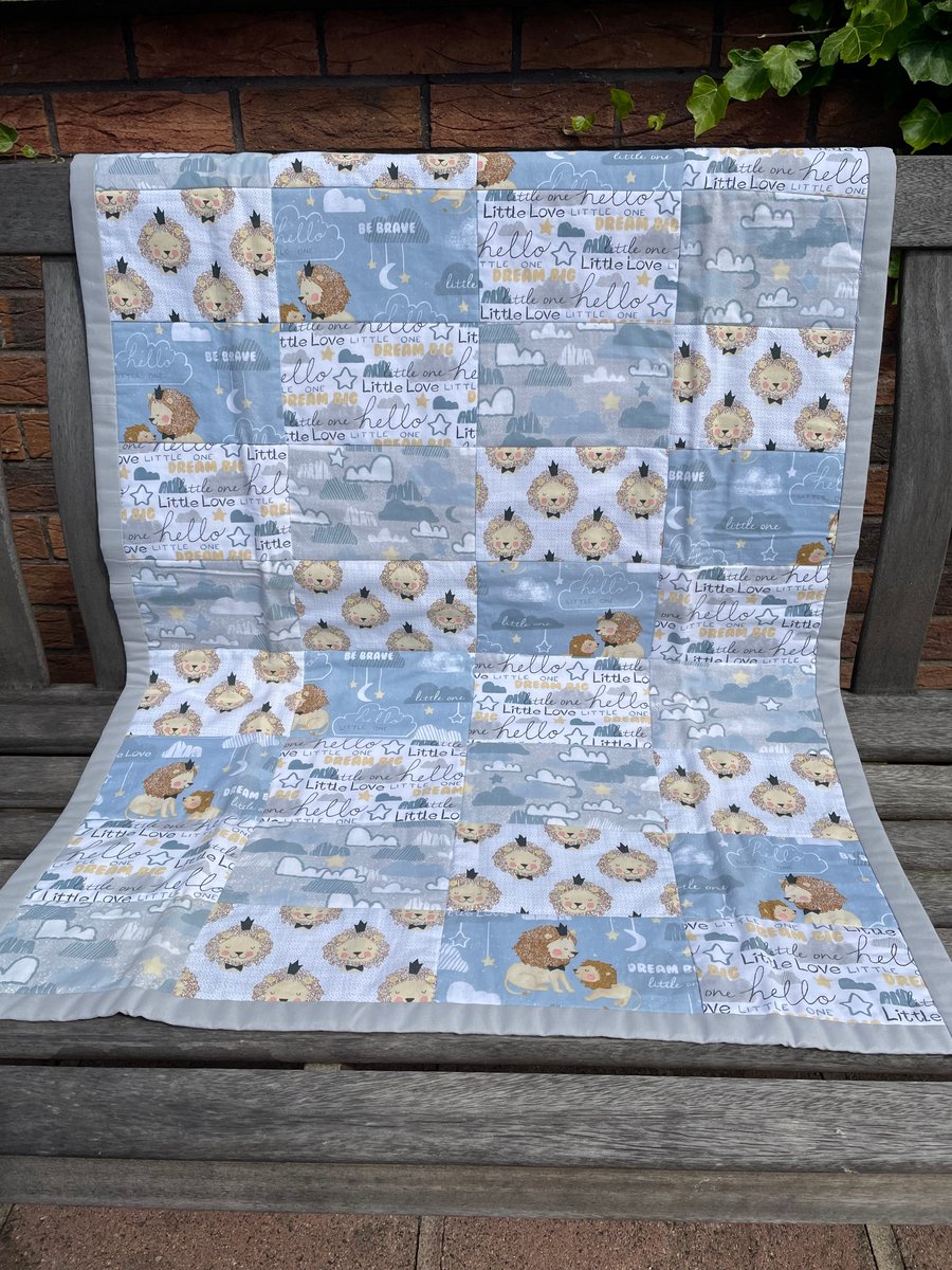 Handmade Patchwork Quilt with Little Lion Be Brave fabric