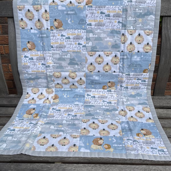 Handmade Patchwork Quilt with Little Lion Be Brave fabric